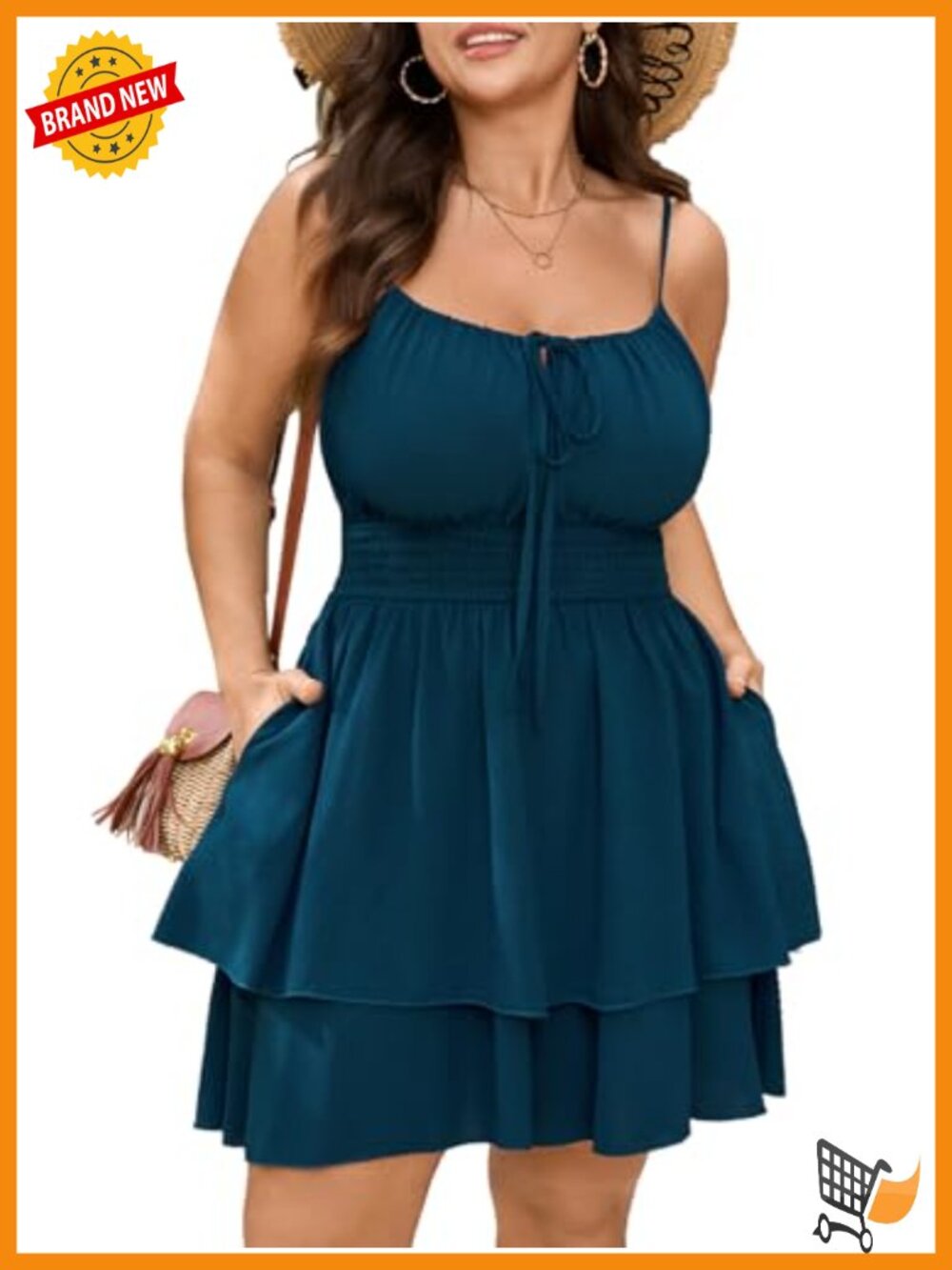 Plus Size Spaghetti Strap Romper with Pockets Smocked Boho Summer Jumpsuit